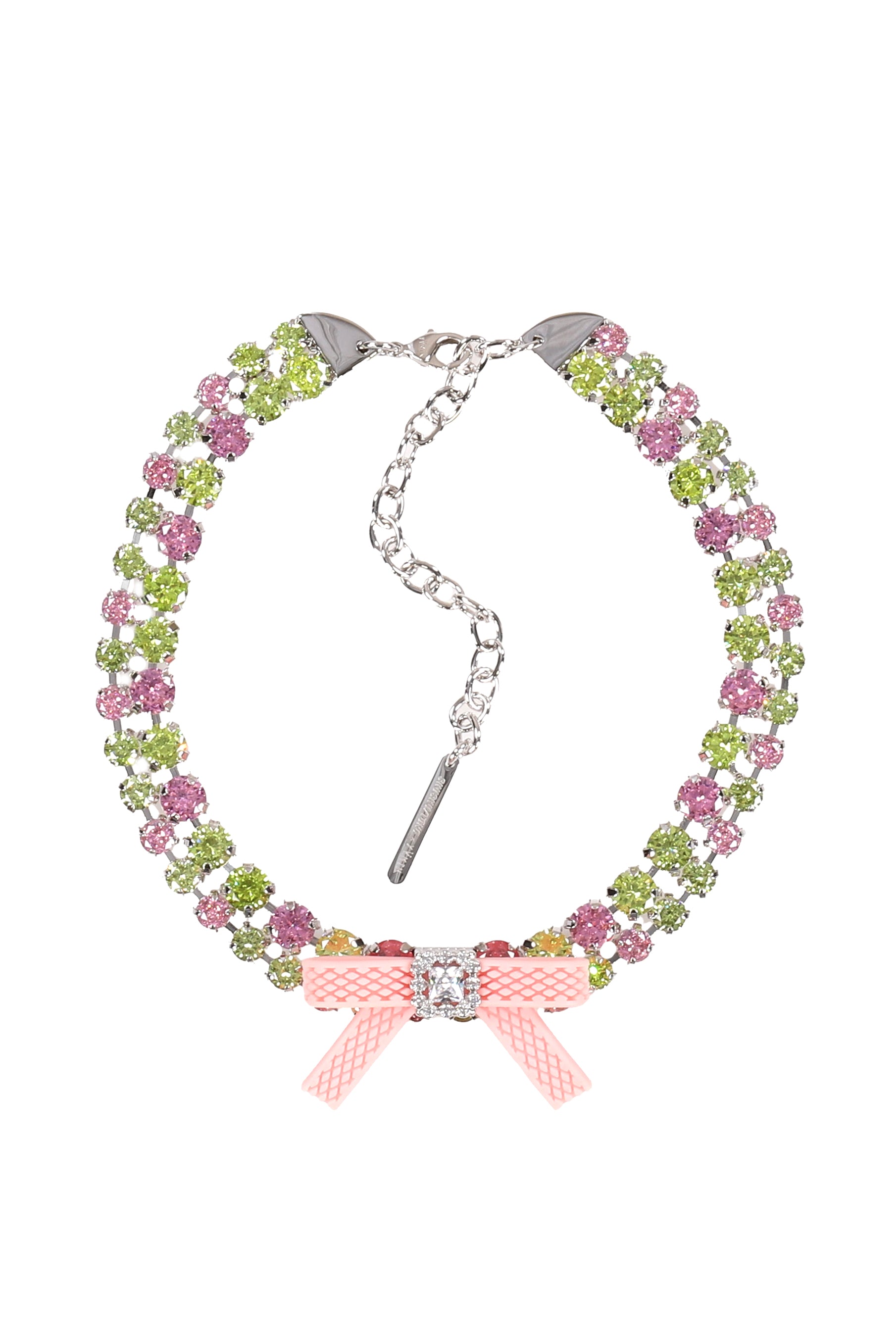 RUBBER BOW GEMSTONE NECKLACE / PNK