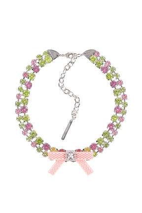 RUBBER BOW GEMSTONE NECKLACE / PNK