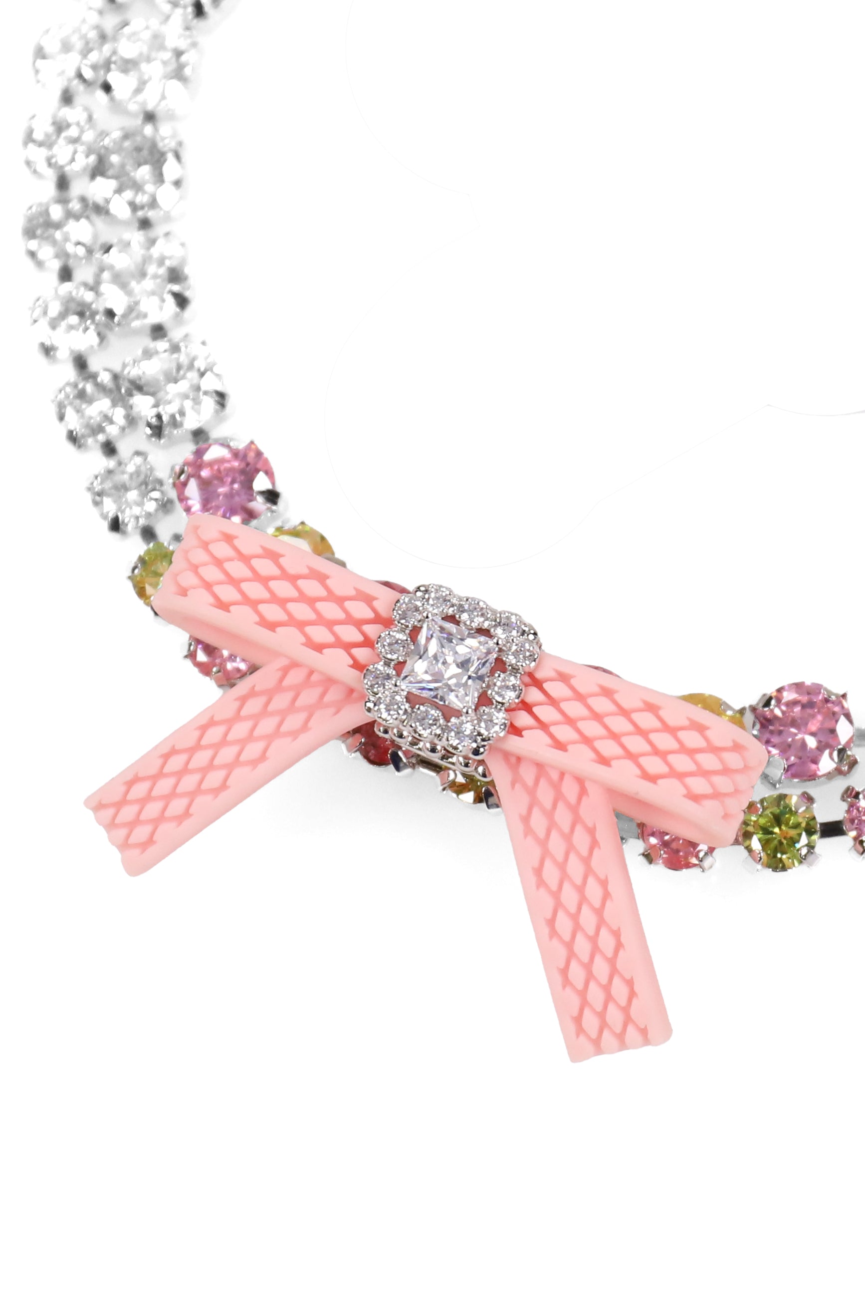 RUBBER BOW GEMSTONE NECKLACE / PNK