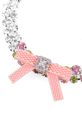 RUBBER BOW GEMSTONE NECKLACE / PNK