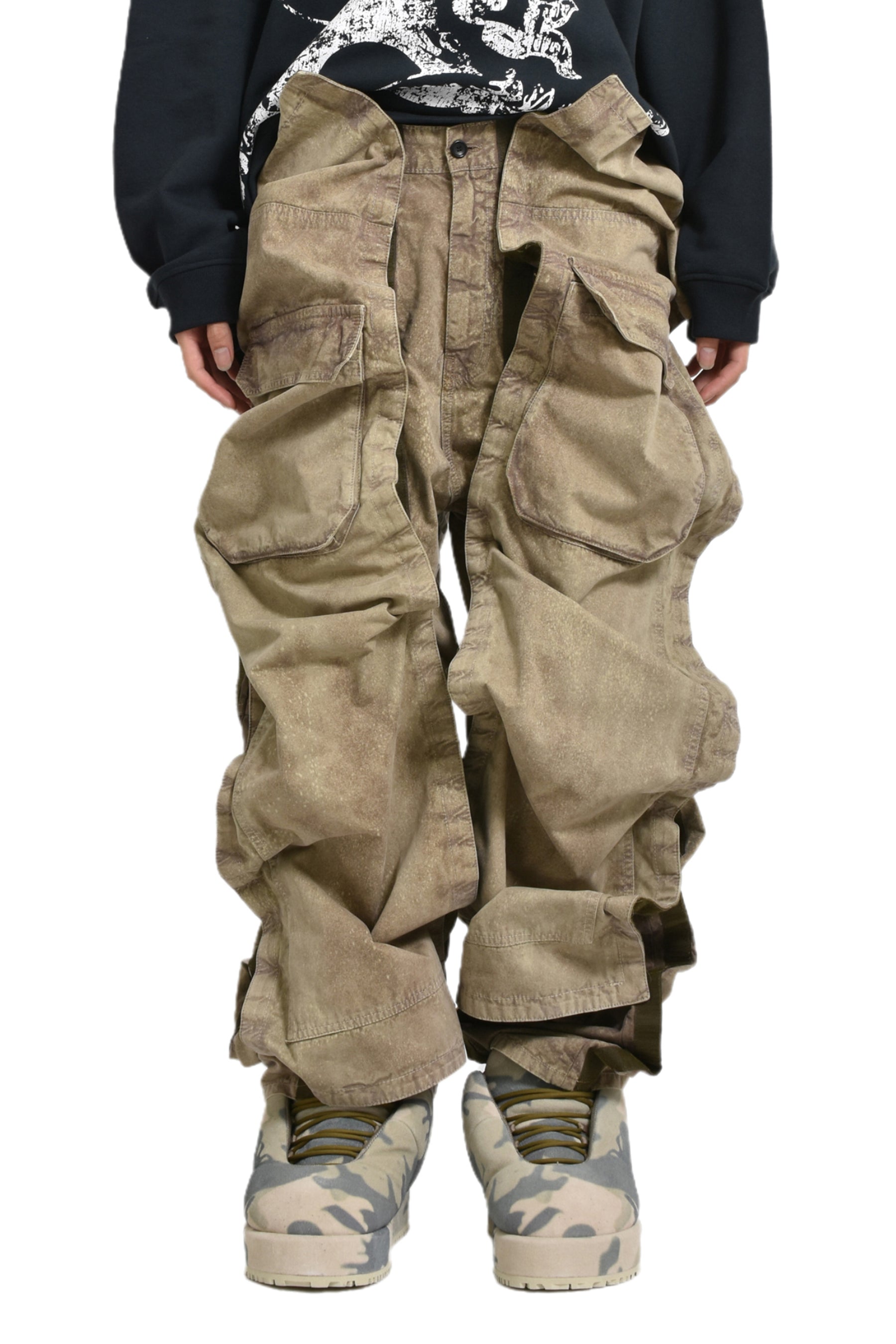 VELCRO CARGO PANTS / WASHED KHAKI