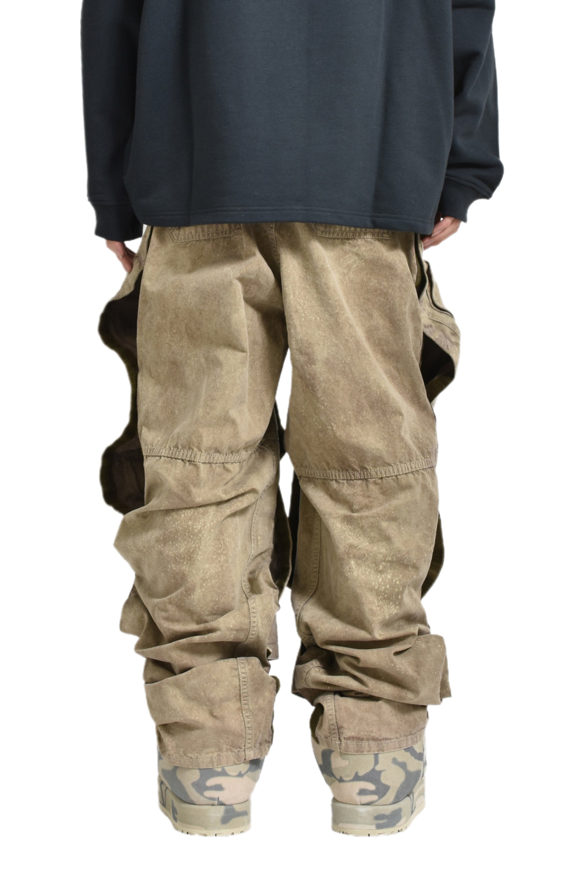 VELCRO CARGO PANTS / WASHED KHAKI