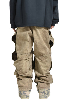 VELCRO CARGO PANTS / WASHED KHAKI