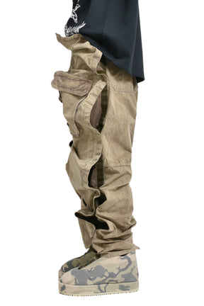 VELCRO CARGO PANTS / WASHED KHAKI