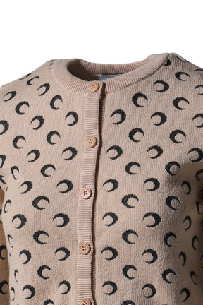 MOON LOGO KNIT FITTED CARDIGAN / TAN