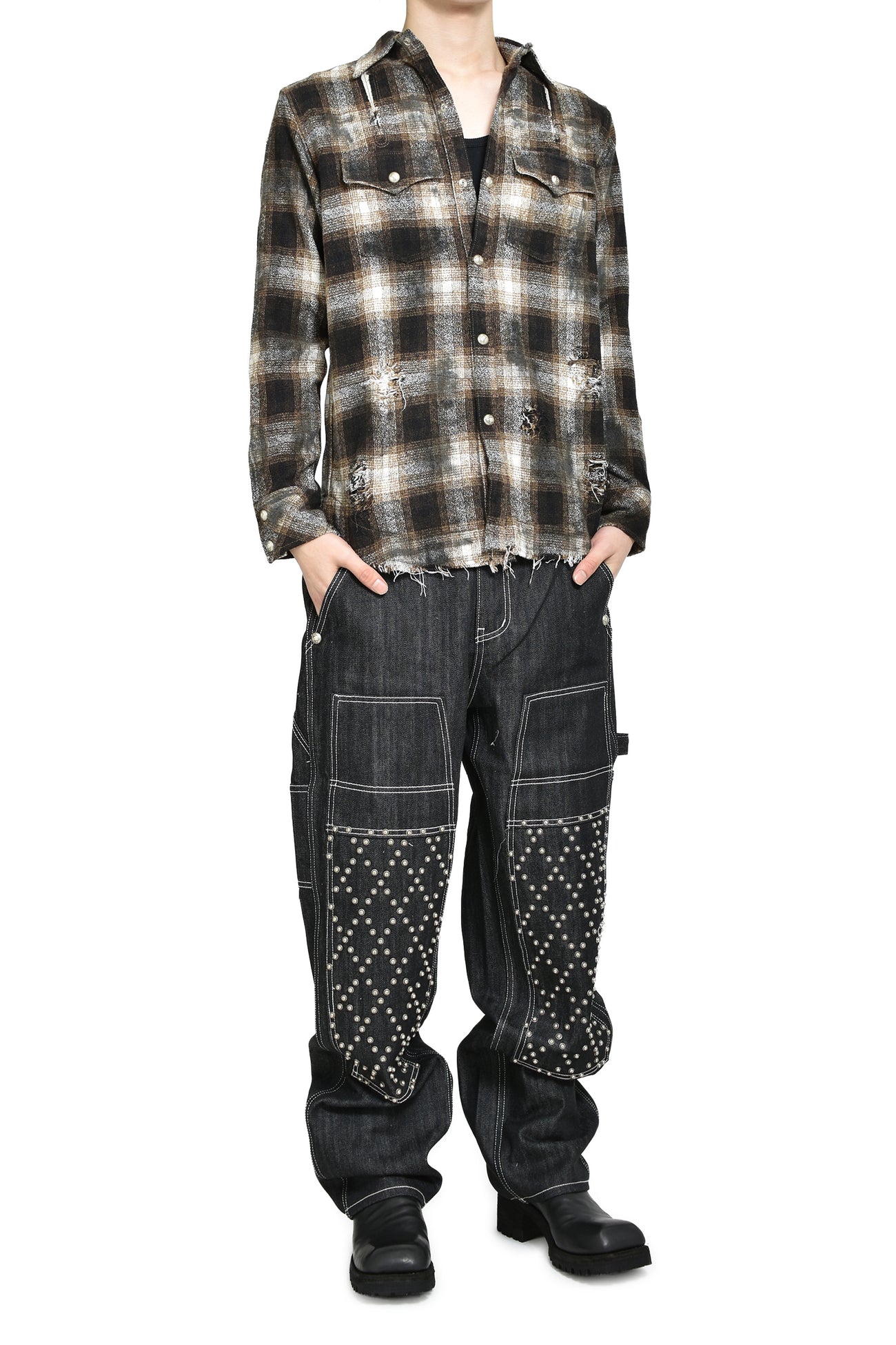 ANGELS STUDDED WORK PANTS / BLK 