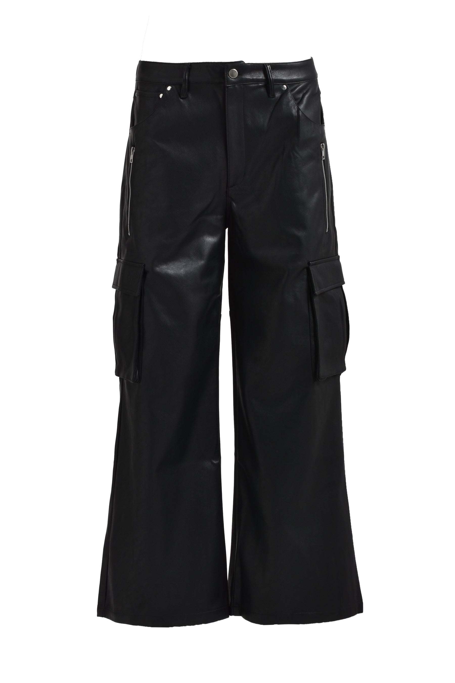 BAGGY LEATHER CARGO PANTS / BLK