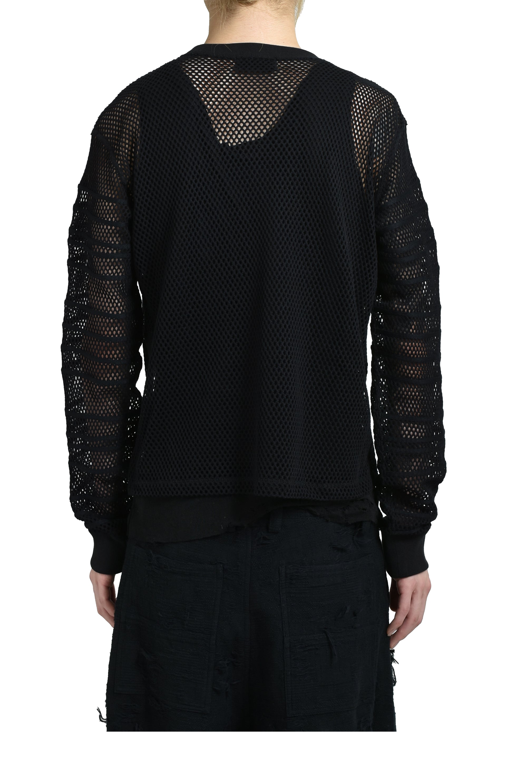 FITTED SHADOW SLEEVE MESH PULLOVER / BLK
