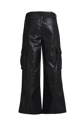 BAGGY LEATHER CARGO PANTS / BLK