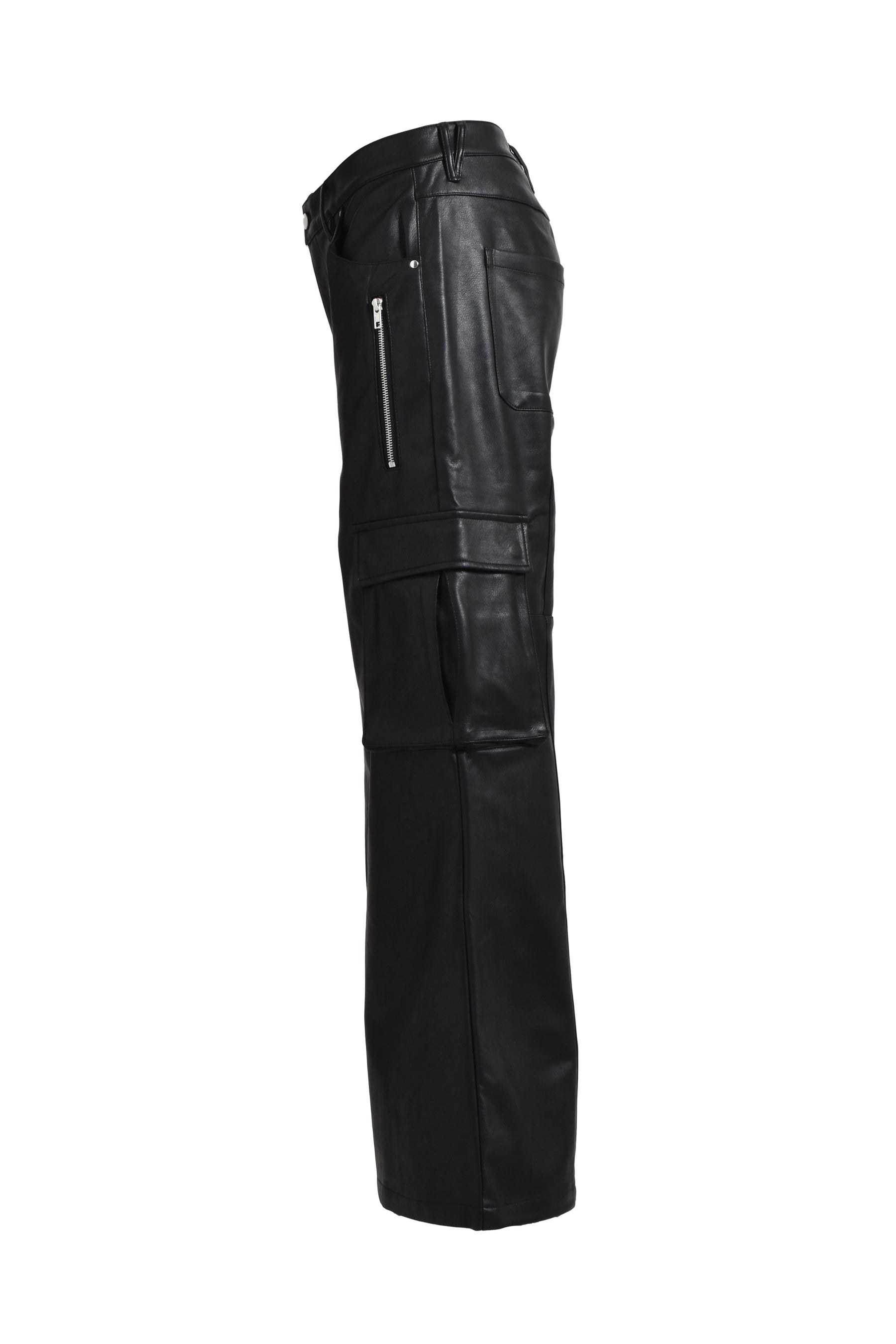 BAGGY LEATHER CARGO PANTS / BLK