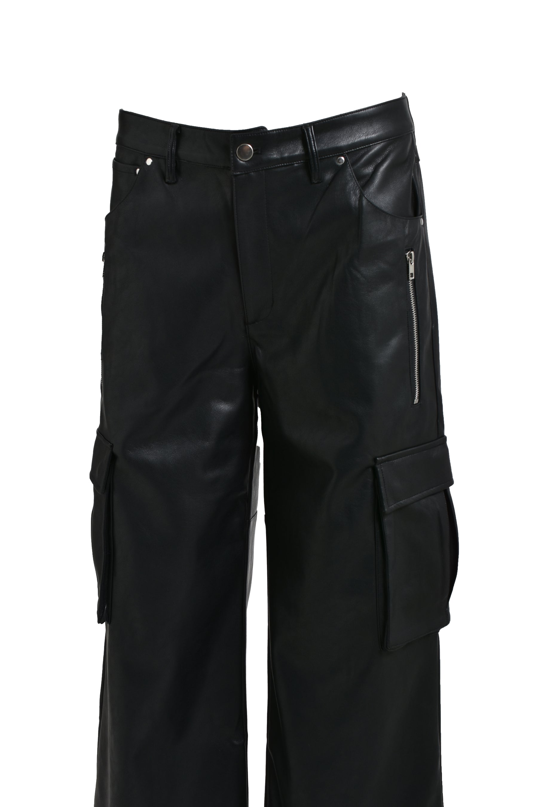 BAGGY LEATHER CARGO PANTS / BLK