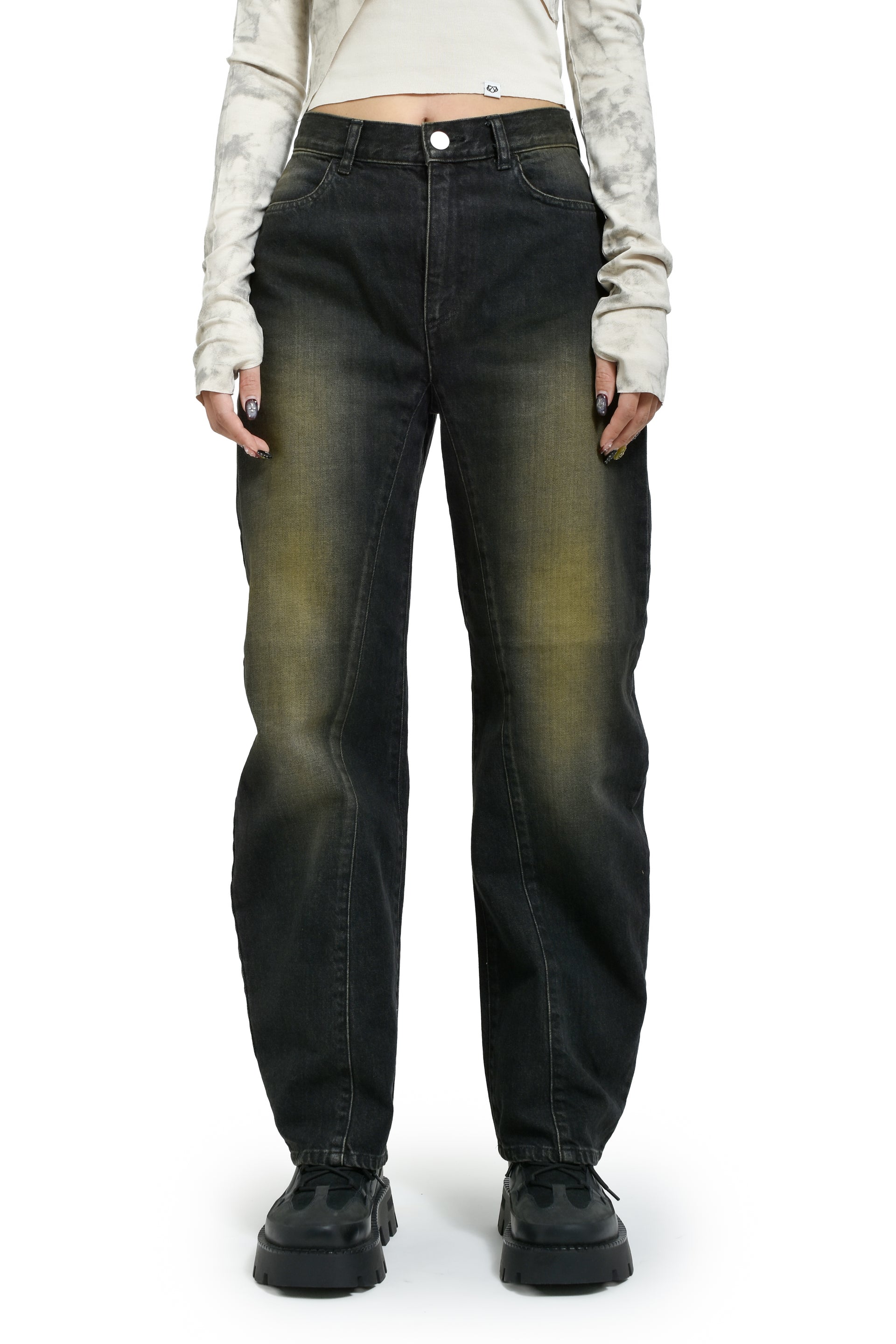 CURVED DENIM PANTS / BLK