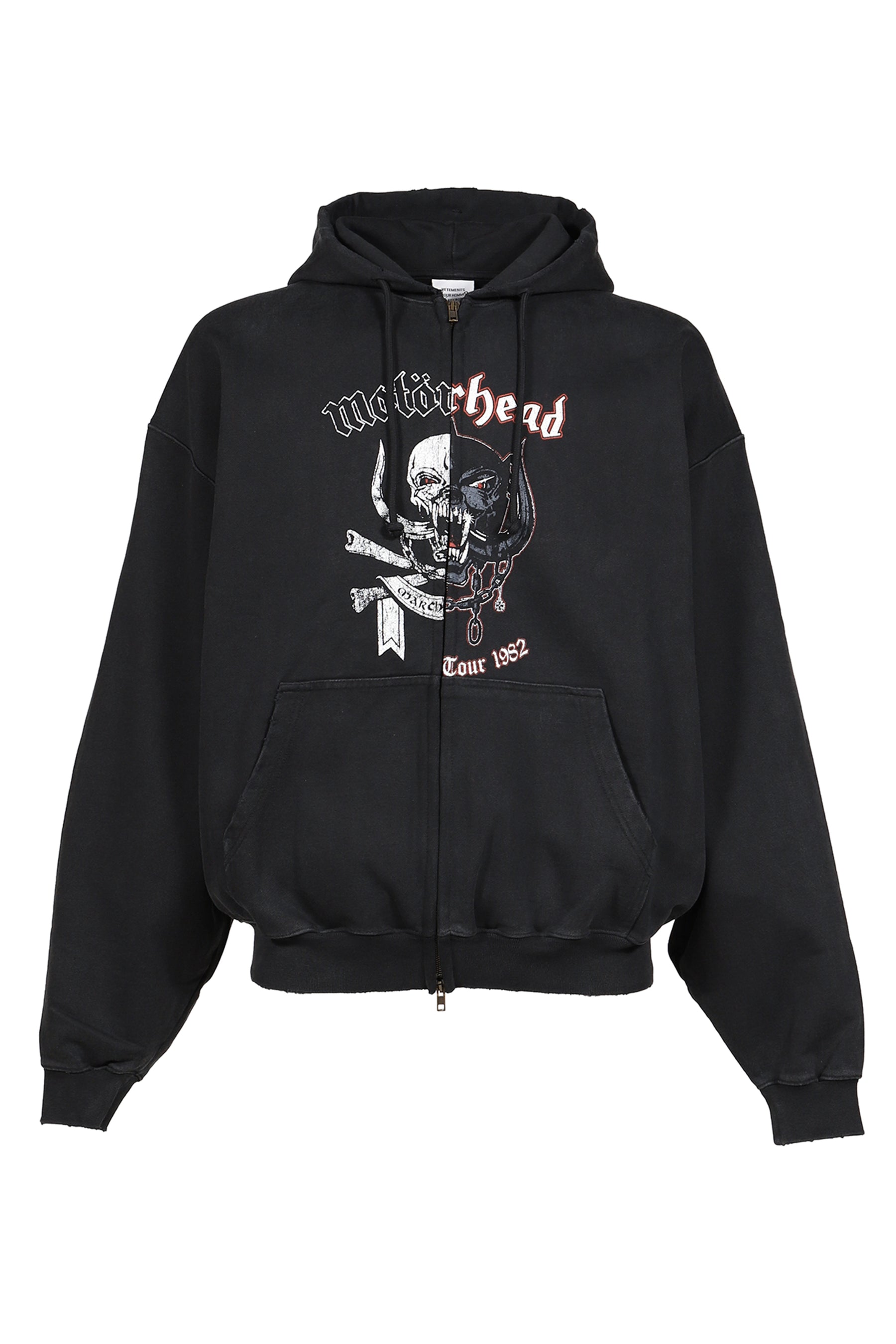 VETEMENTSXMOTORHEAD DOUBLE GRAPHIC ZIP-UP HOODIE / WASHED BLK