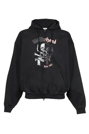 VETEMENTSXMOTORHEAD DOUBLE GRAPHIC ZIP-UP HOODIE / WASHED BLK