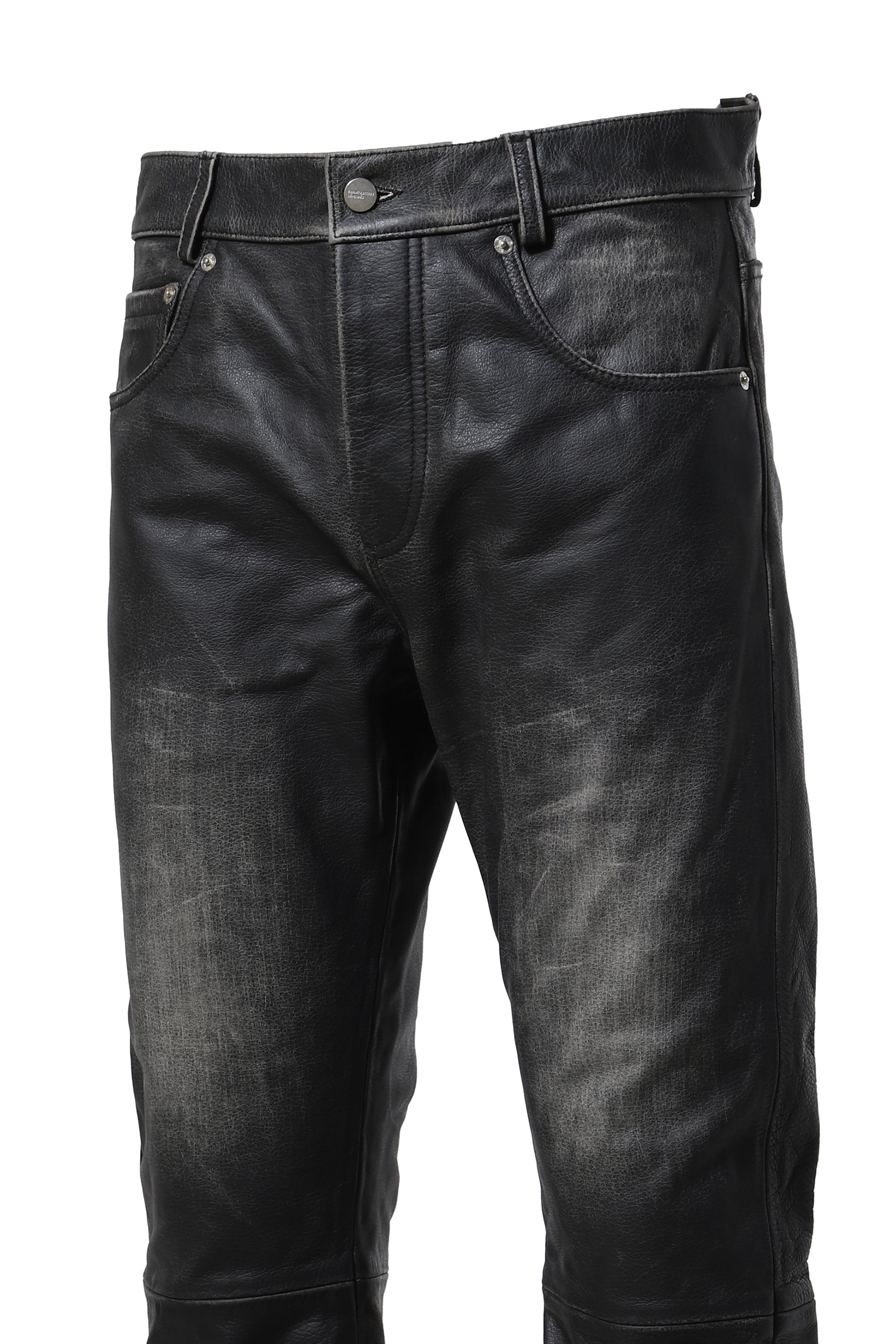 REPAIRED LEATHER FLARE JEANS / WORN BLK