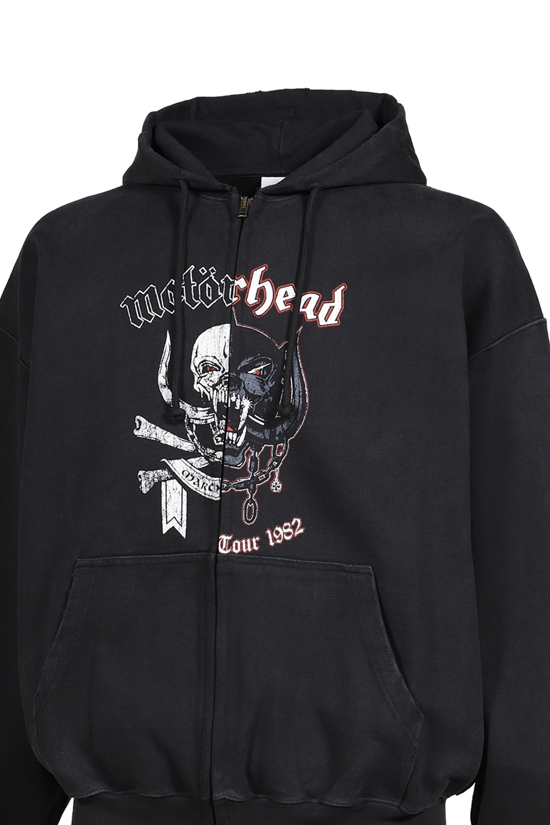 VETEMENTSXMOTORHEAD DOUBLE GRAPHIC ZIP-UP HOODIE / WASHED BLK
