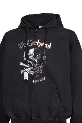 VETEMENTSXMOTORHEAD DOUBLE GRAPHIC ZIP-UP HOODIE / WASHED BLK