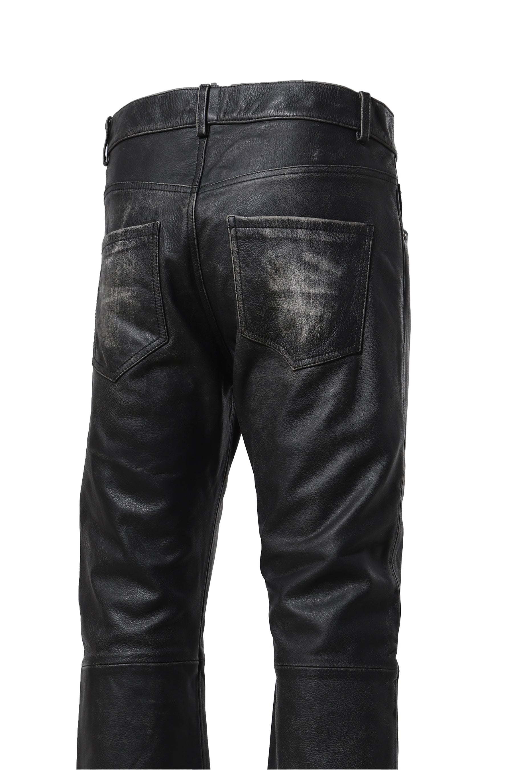 REPAIRED LEATHER FLARE JEANS / WORN BLK