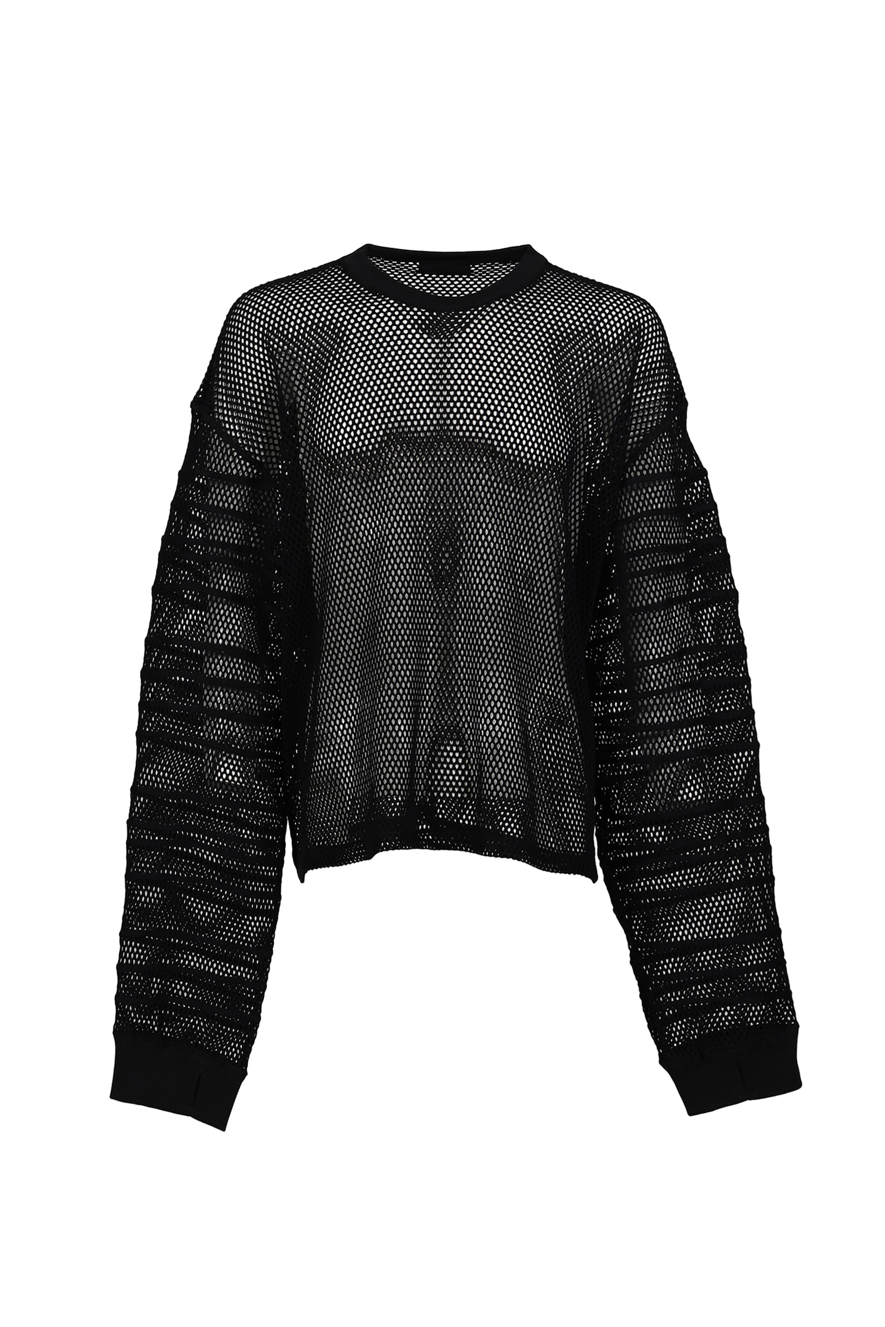 LOOSE SHADOW SLEEVE MESH PULLOVER / BLK 