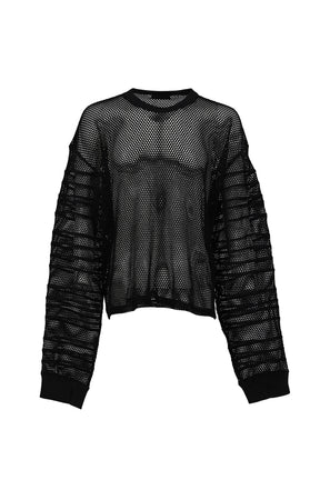 LOOSE SHADOW SLEEVE MESH PULLOVER / BLK 