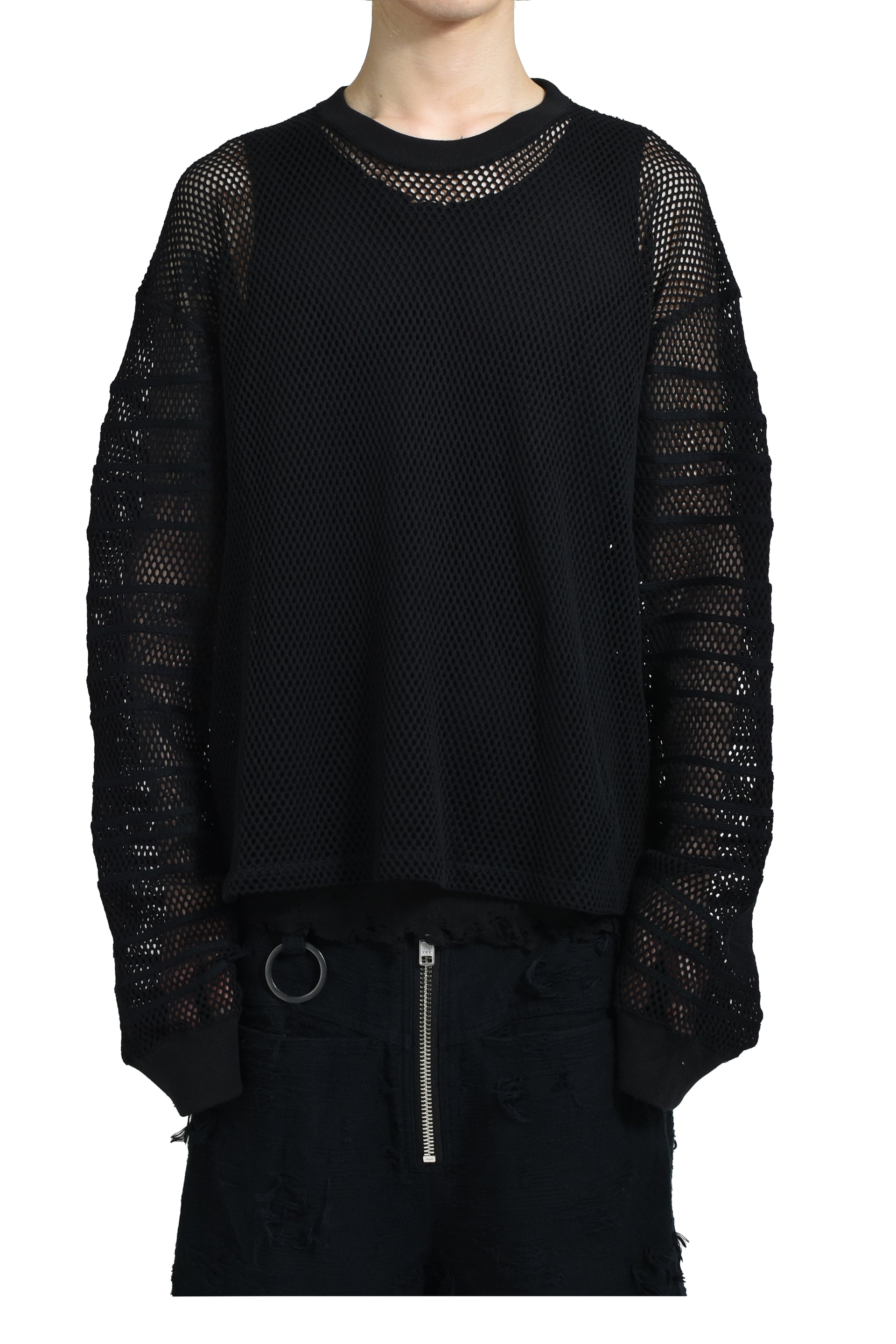 LOOSE SHADOW SLEEVE MESH PULLOVER / BLK
