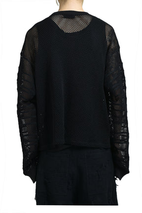 LOOSE SHADOW SLEEVE MESH PULLOVER / BLK 