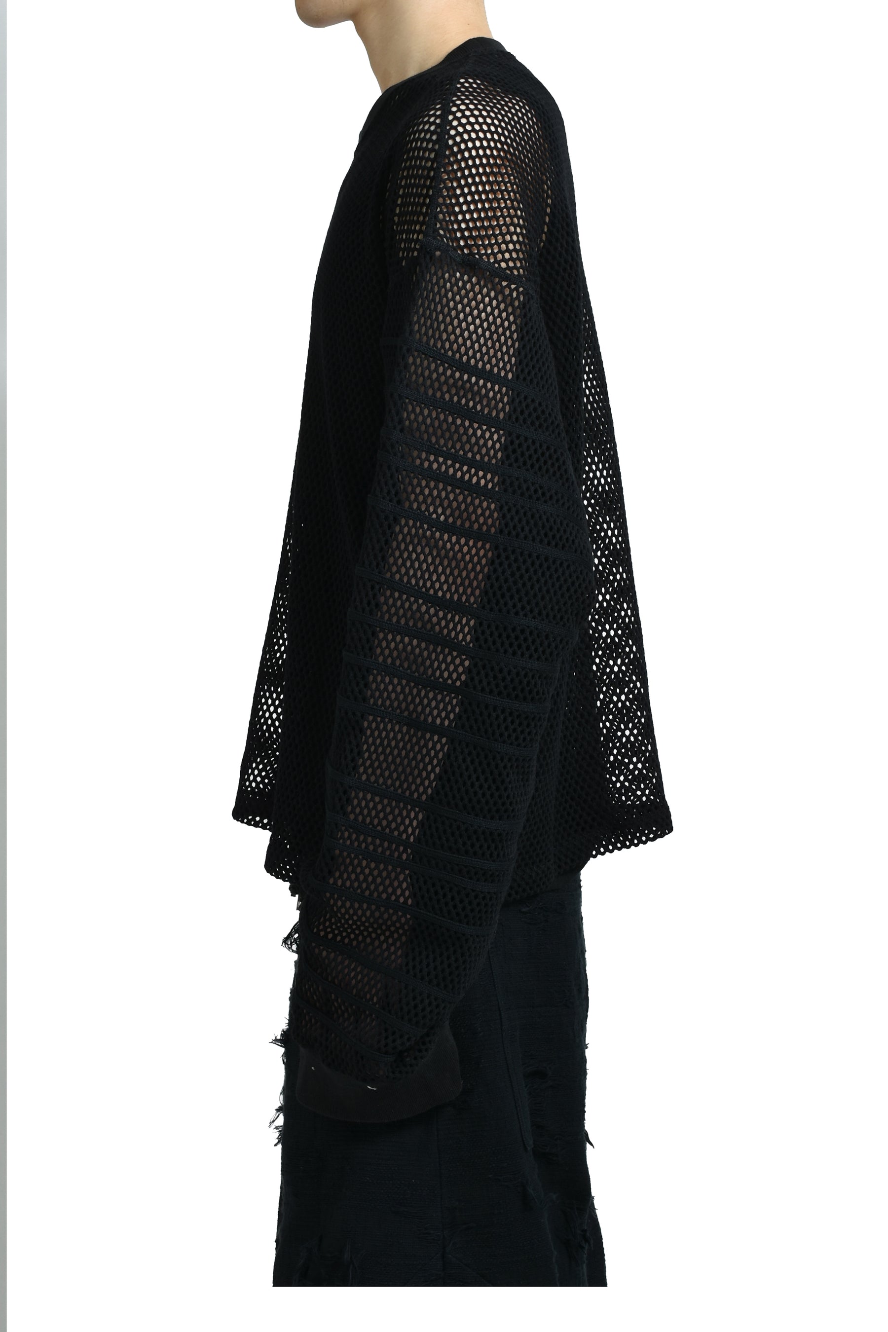 LOOSE SHADOW SLEEVE MESH PULLOVER / BLK 