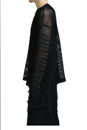 LOOSE SHADOW SLEEVE MESH PULLOVER / BLK 