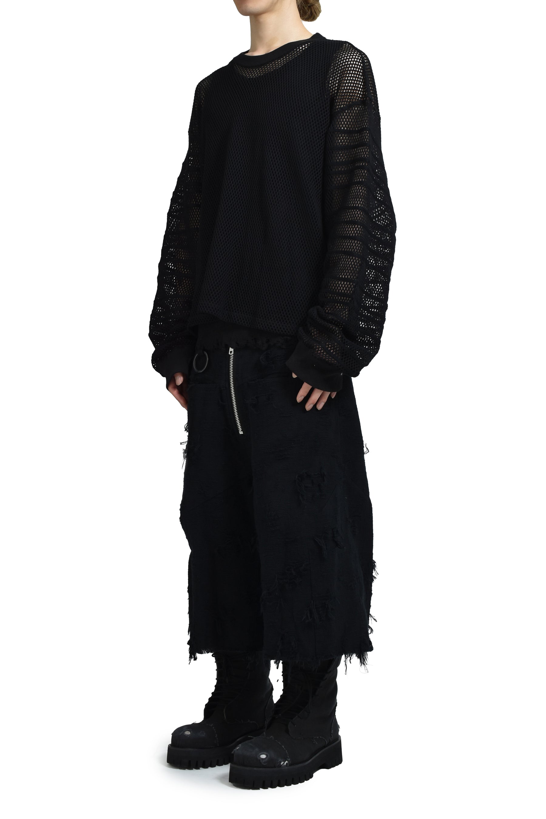 LOOSE SHADOW SLEEVE MESH PULLOVER / BLK 