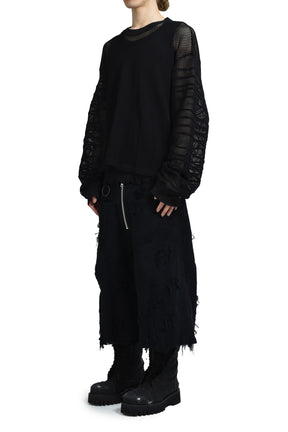 LOOSE SHADOW SLEEVE MESH PULLOVER / BLK 