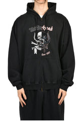 VETEMENTSXMOTORHEAD DOUBLE GRAPHIC ZIP-UP HOODIE / WASHED BLK