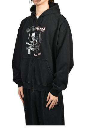 VETEMENTSXMOTORHEAD DOUBLE GRAPHIC ZIP-UP HOODIE / WASHED BLK