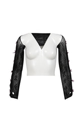 PURPLE VELVETS BOW BLACK LACE OVERSLEEVES / BLK PUR