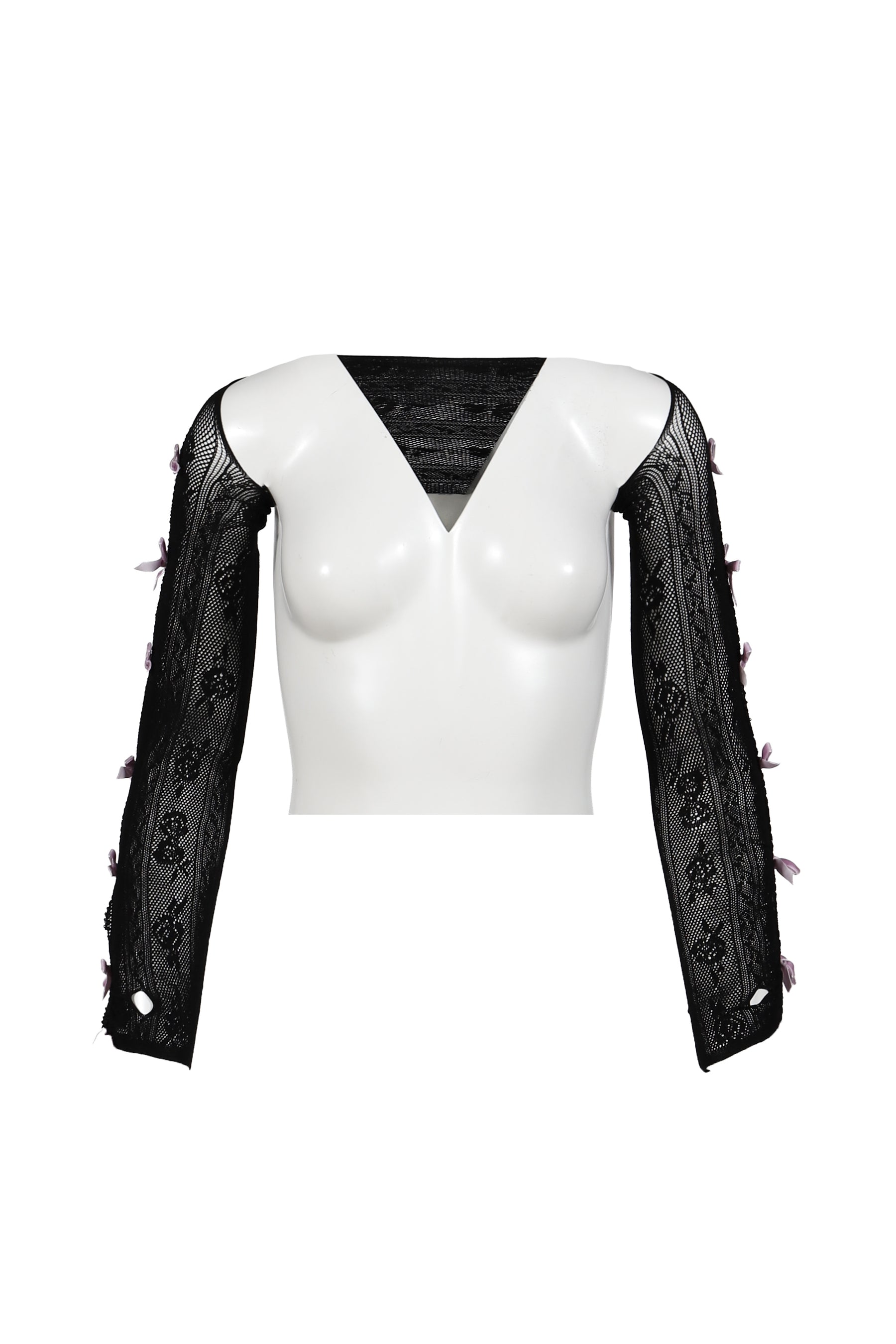 PURPLE VELVETS BOW BLACK LACE OVERSLEEVES / BLK PUR