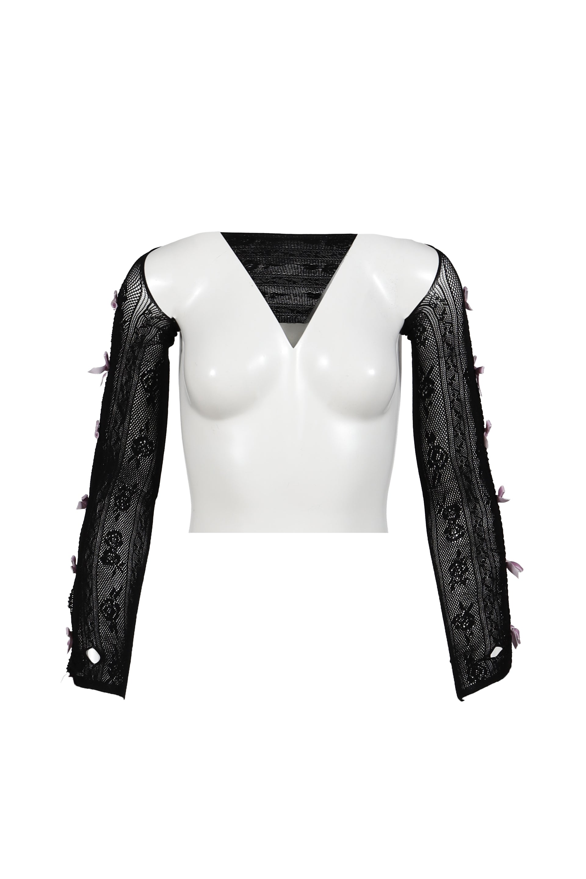 PURPLE VELVETS BOW BLACK LACE OVERSLEEVES / BLK PUR