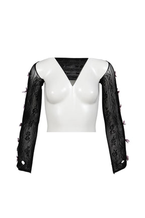 PURPLE VELVETS BOW BLACK LACE OVERSLEEVES / BLK PUR