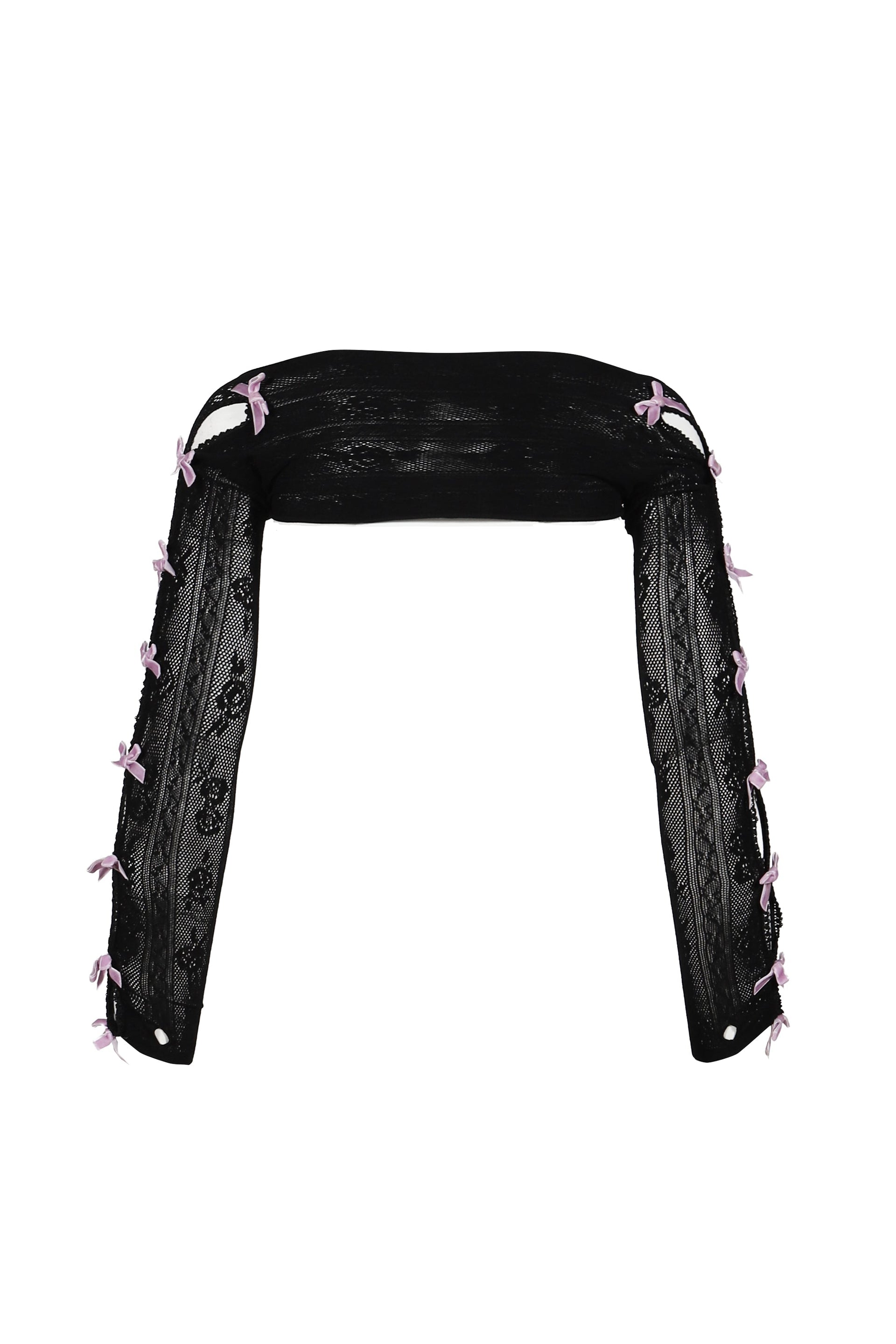 PURPLE VELVETS BOW BLACK LACE OVERSLEEVES / BLK PUR
