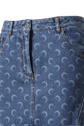 MOON LASER DENIM MINI SKIRT / BLU