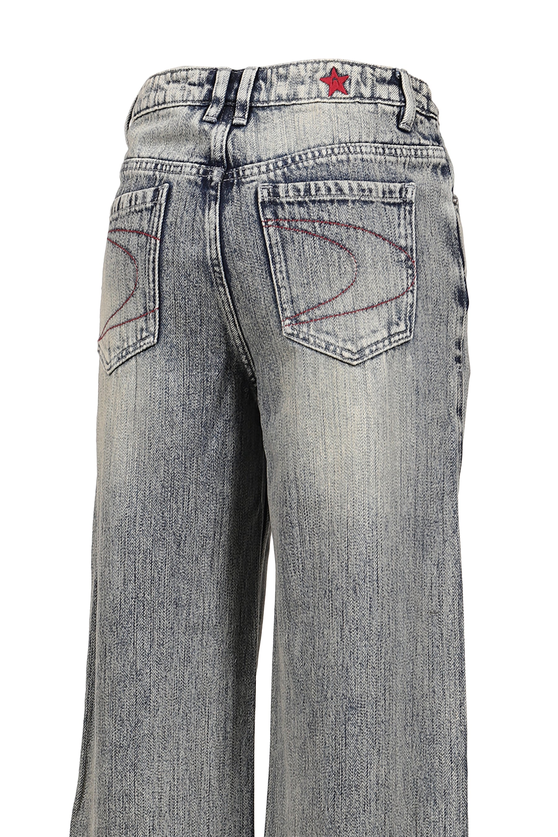 MILITARY BADGE PRINTED WASHED DENIM JEANS / DENIM