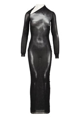 MESH ASYMETRIC COLLAR LONG DRESS PRINTED "BODY DUST"