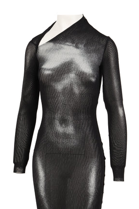 MESH ASYMETRIC COLLAR LONG DRESS PRINTED "BODY DUST"