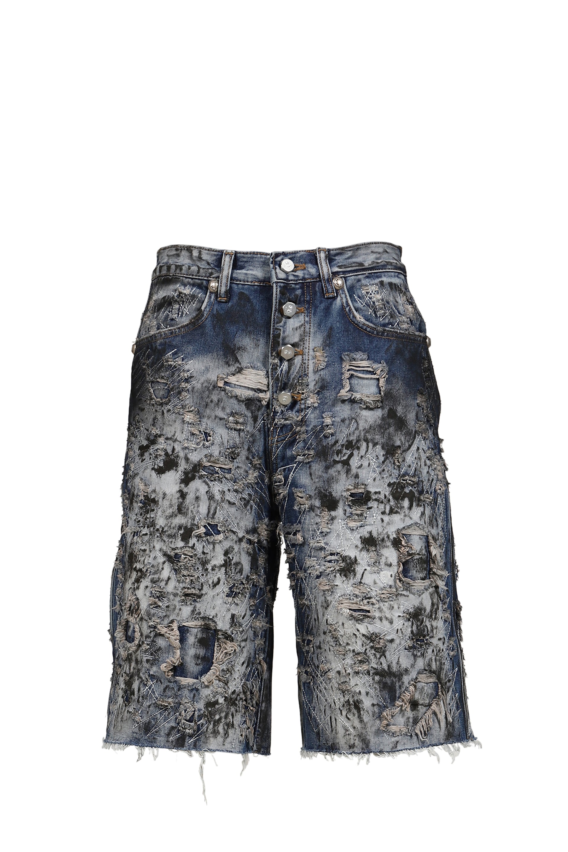 HARD WASHED DESTROYED DENIM SHORTS / BLU