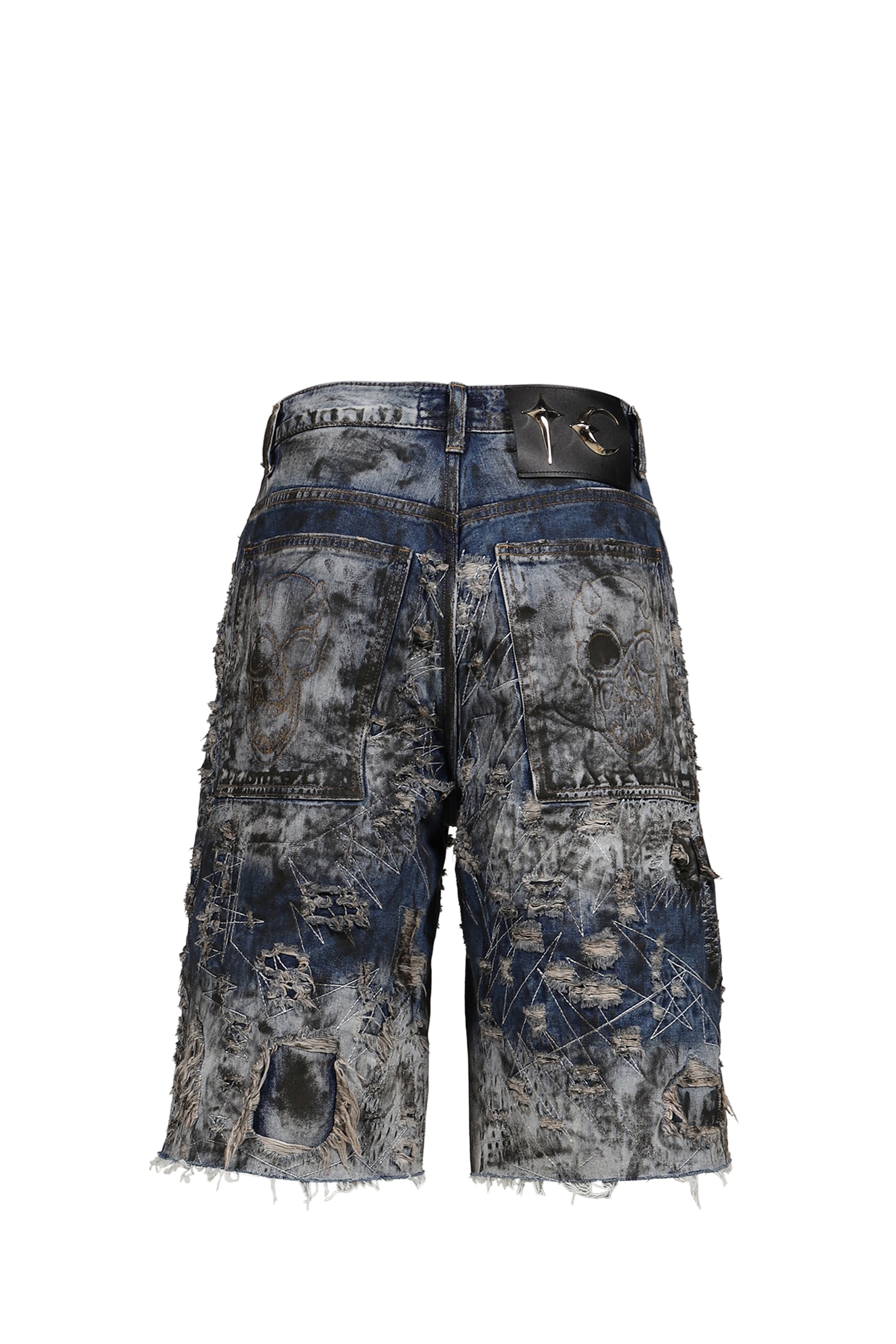HARD WASHED DESTROYED DENIM SHORTS / BLU