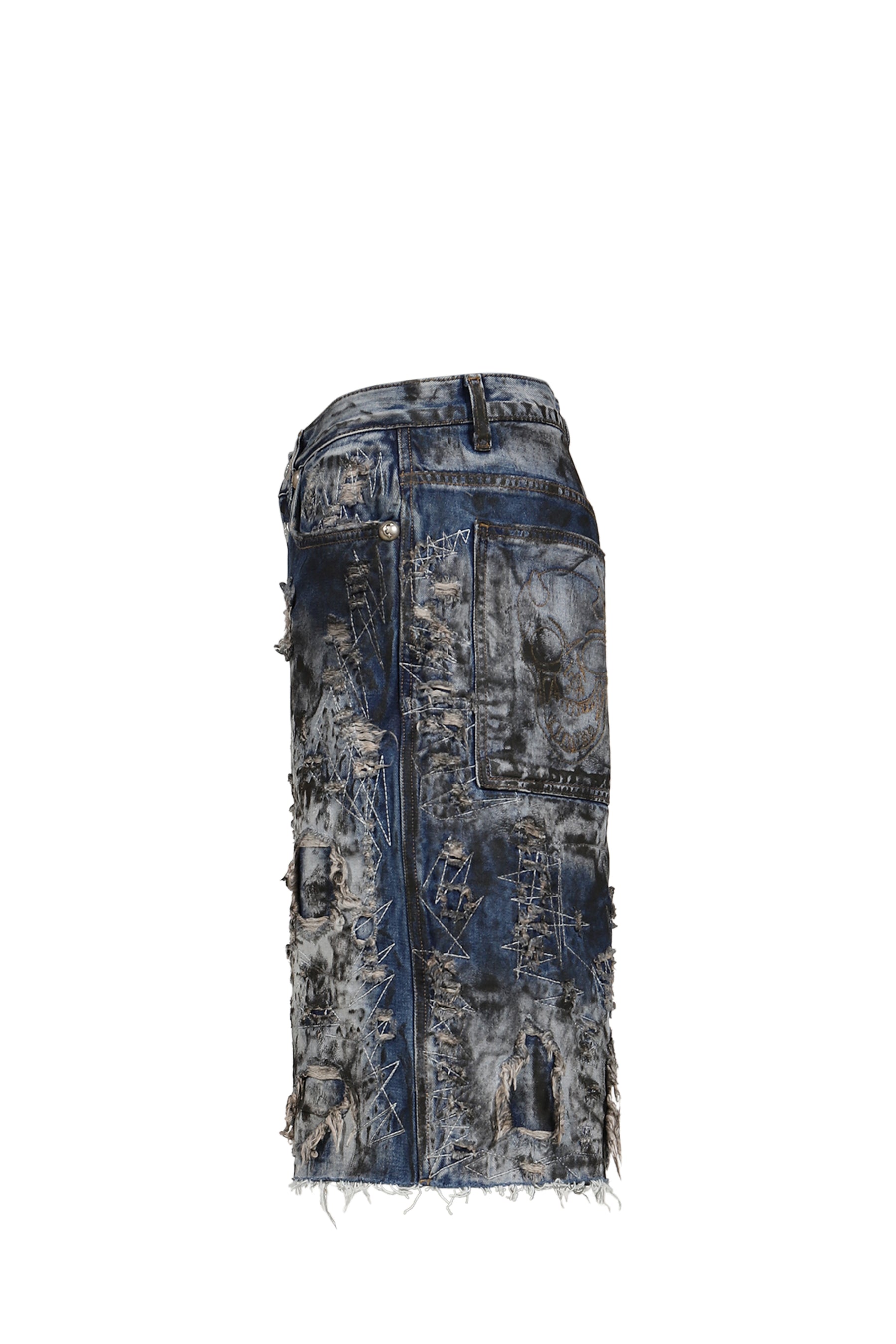 HARD WASHED DESTROYED DENIM SHORTS / BLU