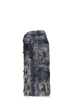 HARD WASHED DESTROYED DENIM SHORTS / BLU