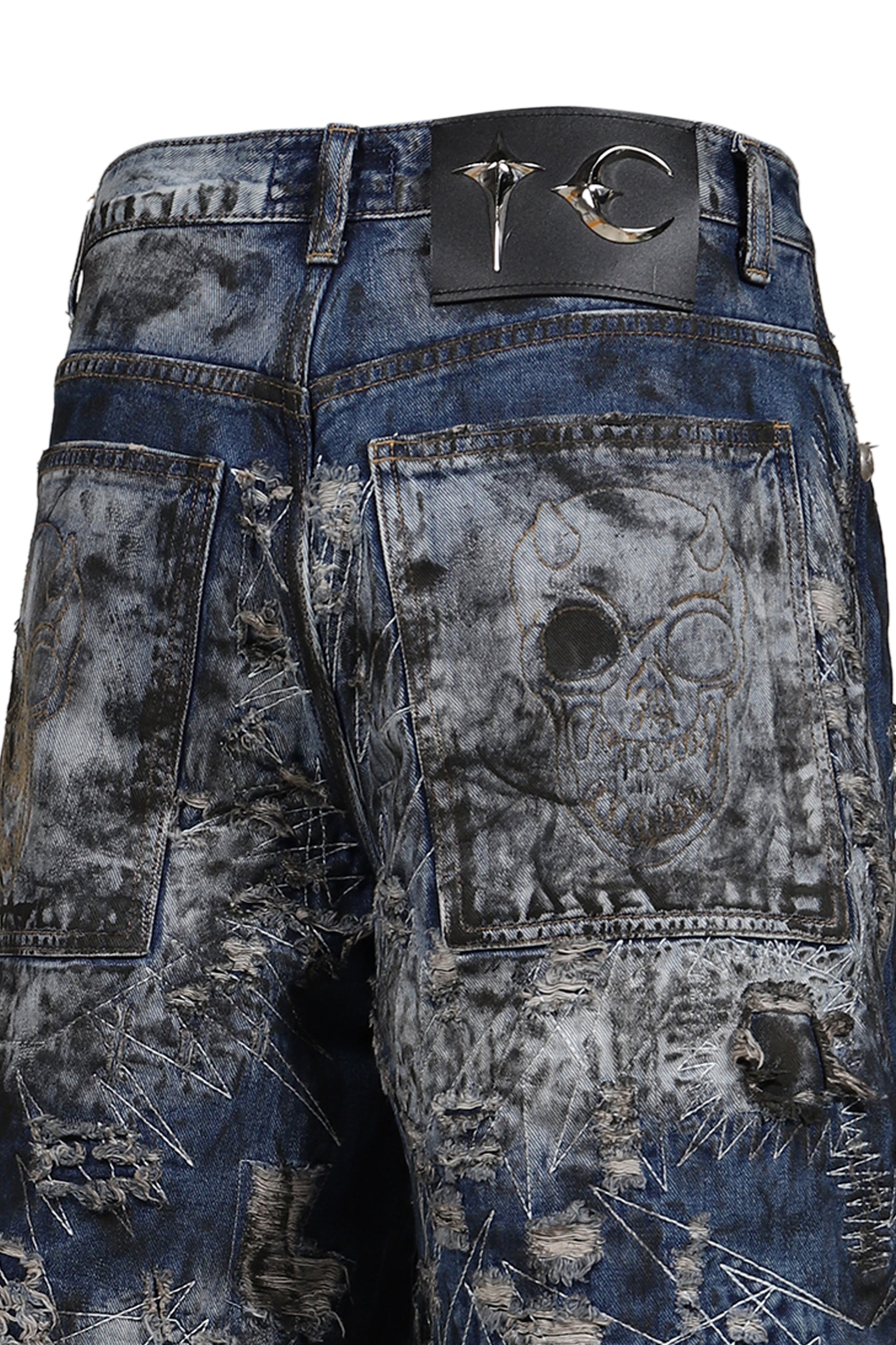HARD WASHED DESTROYED DENIM SHORTS / BLU