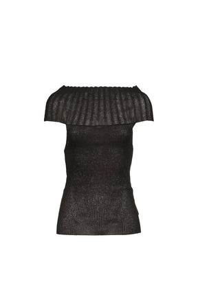 LINEN OFF-SHOULDER KNIT / BLK