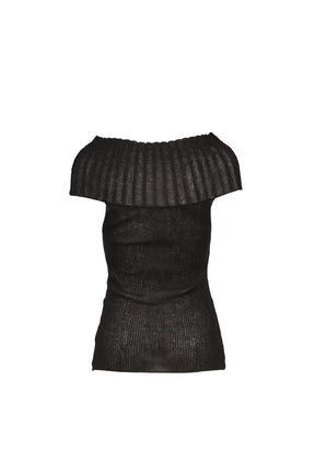 LINEN OFF-SHOULDER KNIT / BLK