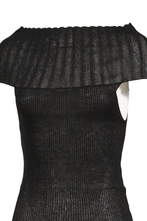 LINEN OFF-SHOULDER KNIT / BLK
