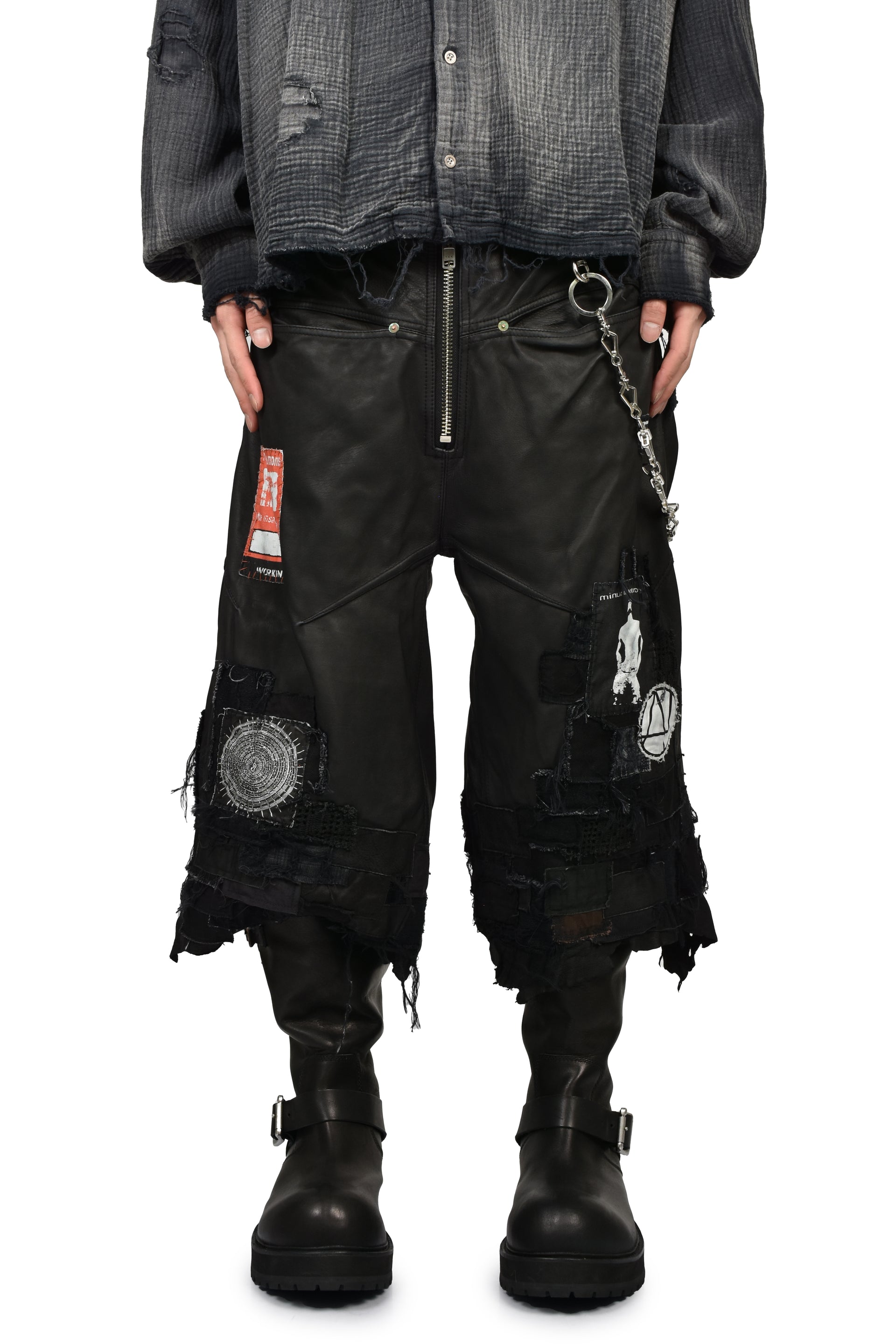 CRUST LEATHER SHORTS  / BLK